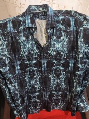 Men's Casual Button-Down Shirt - Navy Blue Pattern